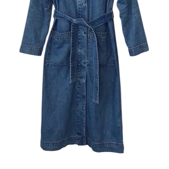 Madewell Blue 100% Cotton Denim Belted Duster Trench Coat Small - Picture 4 of 13